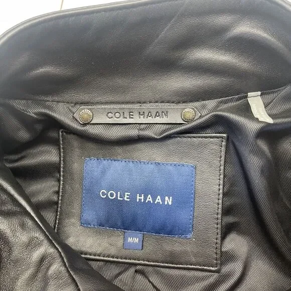 Cole Haan Black Lamb Skin Leather Streamlined Moto Jacket Men Size M MSRP $698 *